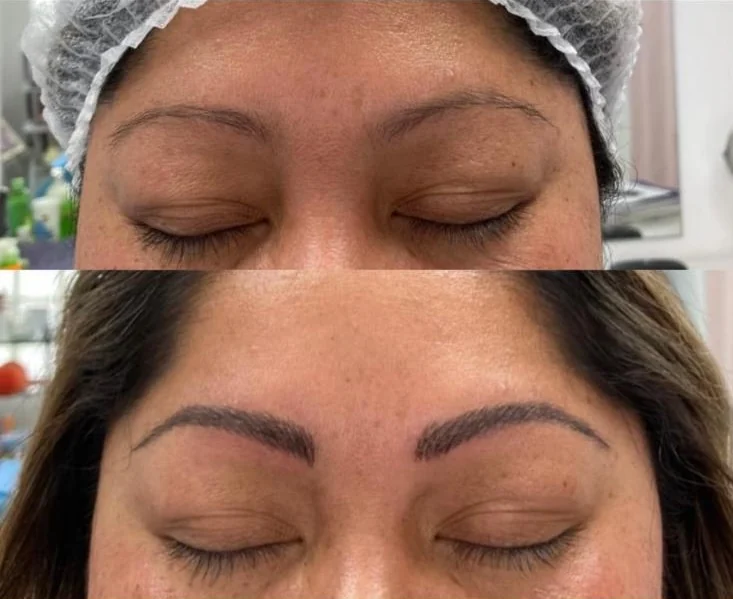 Diseño y resultado de cejas antes y después
